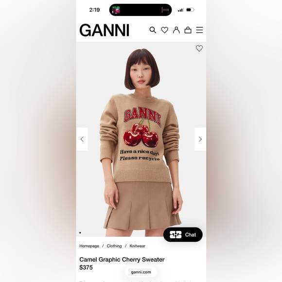 GANNI Women’s Graphic Cherry Tight Knit  Joggers Pants Tan/Camel RARE Sz S - Picture 7 of 7